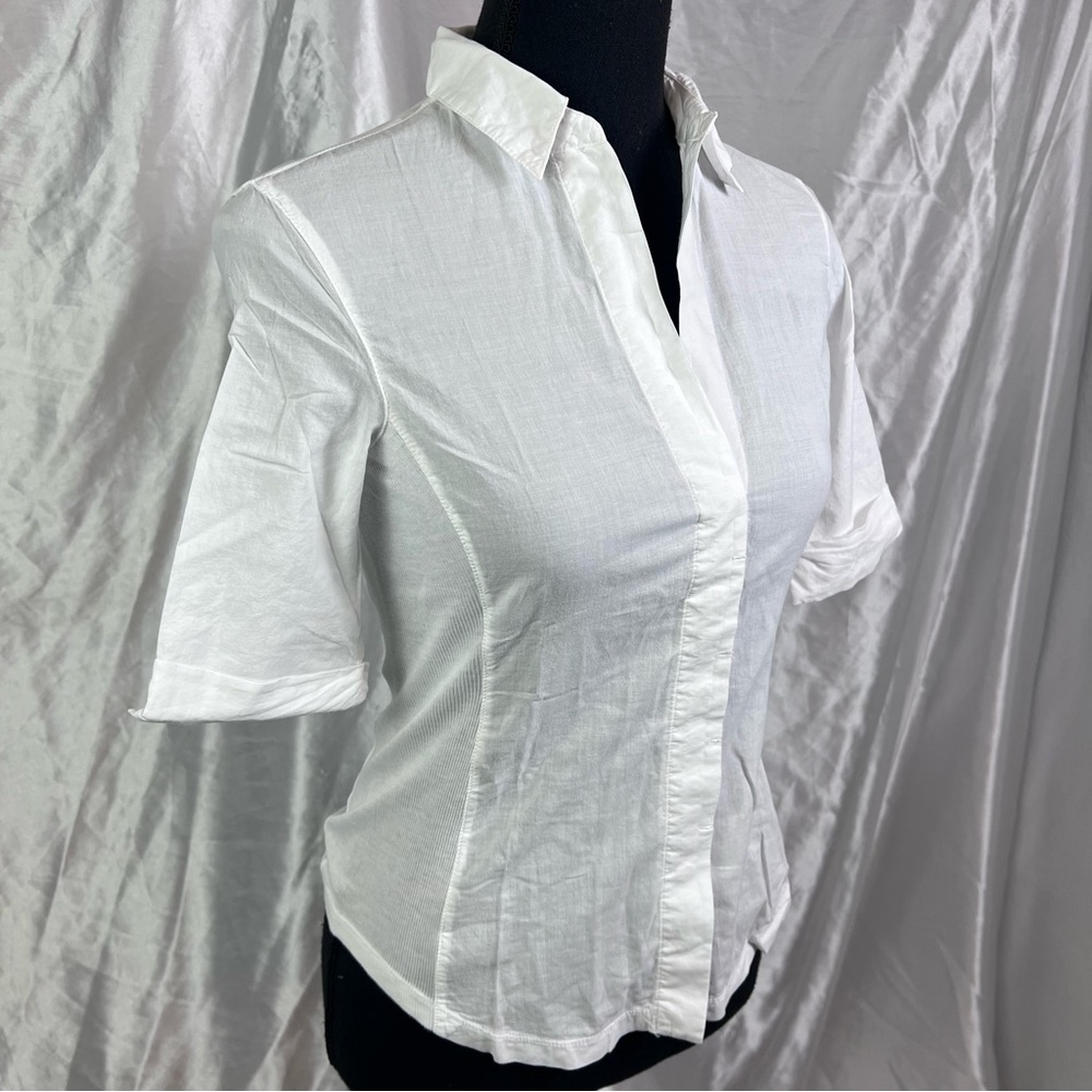 James Perse White Button Down Rib Knit Side Short Sleeve Top Size 0 - Picture 11 of 15